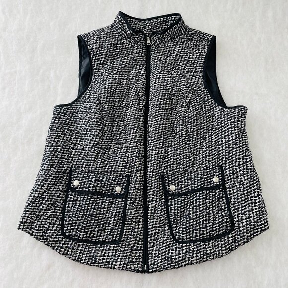 Croft & Barrow Womens Black & White Quilted Tweed Pattern Puffer Vest Size 2X - Picture 1 of 11